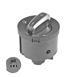 INTERRUPTOR LUZ DE FARO VW BEETLE 12-19/BORA 05-10/EOS 07-11/GOLF 07-19/JETTA BICENTENARIO 11-18/PASSAT 06-11/CC 09-14/TIGUAN 09-17/CADDY 04-17 SIN LUCES AUTOMATICAS 10 PINS 1 PASO NEGRO FILO PLATA BASE CORTA PARA FARO NIEBLA 5ND941431C 12VCC CHIN CHN MANIJAUTO