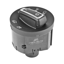 INTERRUPTOR LUZ DE FARO VW BEETLE 12-19/BORA 05-10/EOS 07-11/GOLF 07-19/JETTA BICENTENARIO 11-18/PASSAT 06-11/CC 09-14/TIGUAN 09-17/CADDY 04-17 PARA LUCES AUTOMATICAS 10 PINS 2 PASOS NEGRO FILO CROMADO BASE CORTA PARA FARO NIEBLA 5GG941431D 12VCC CHIN CHN MANIJAUTO
